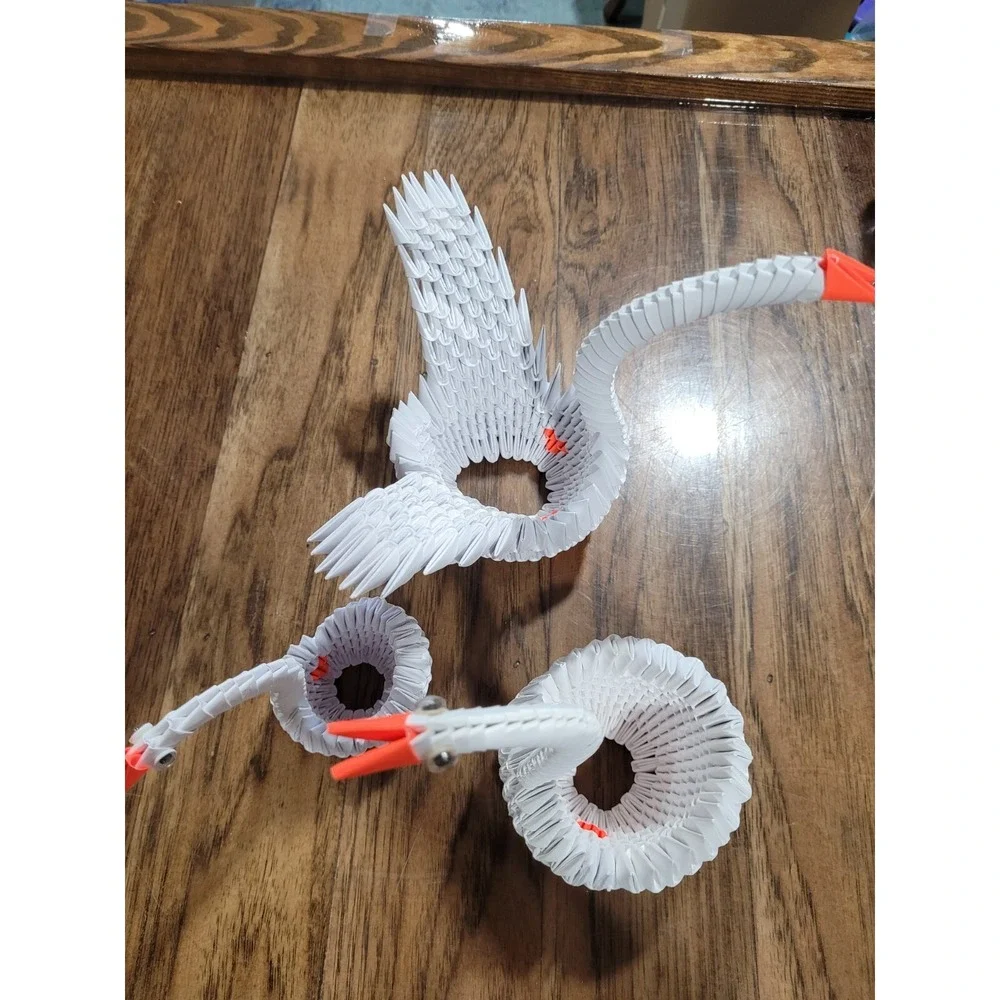 3 Handcrafted 3D Origami Folded Paper white  Swan Goose  Basket,  7